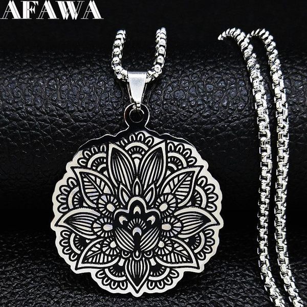 

pendant necklaces 2021 fashion flower of life stainless steel statement necklace for women silver color chain jewerly cadena n3287s02