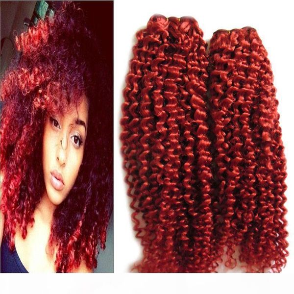 

mongolian kinky curly hair human hair bundles non remy afro hair extensions 200g 2pcs red weaving, Black