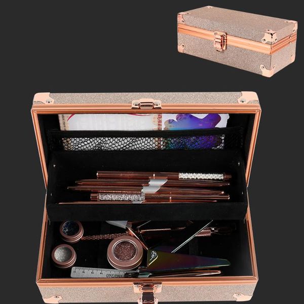 

nail art kits luxury rectangle double-layer tool empty storage box tweezers clippers pens polishing buffer files container