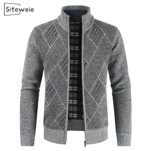

siteweie mens sweaters jacket cardigan stand collar long sleeve zipper knitted cardigan fashion fleece thermal warm coats l595, White;black