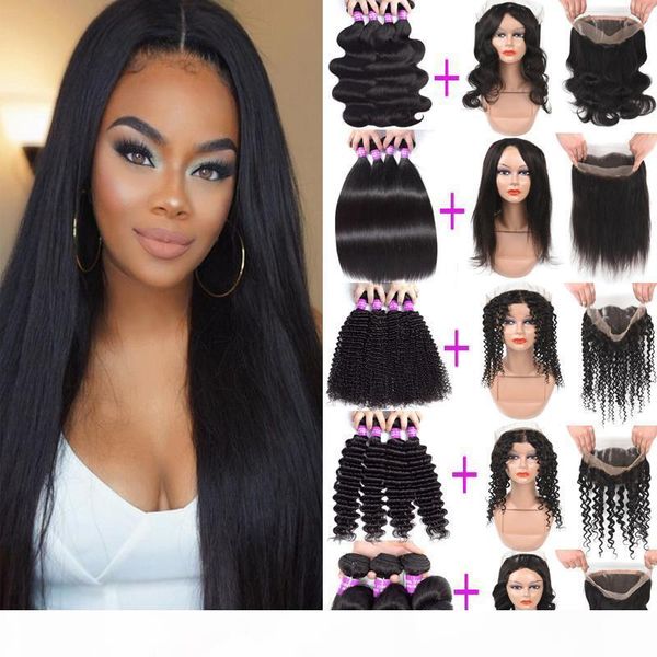 

9a mongolian 360 lace frontal closure with bundles water loose wave virgin hair 3 bundles with pre plucked 360 frontal human hair extensions, Black