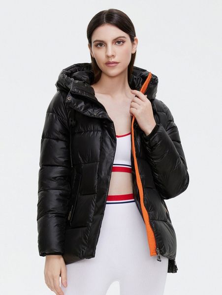 

gasman letter graphic zipper detail drawstring hooded puffer coat n9qc#, Black
