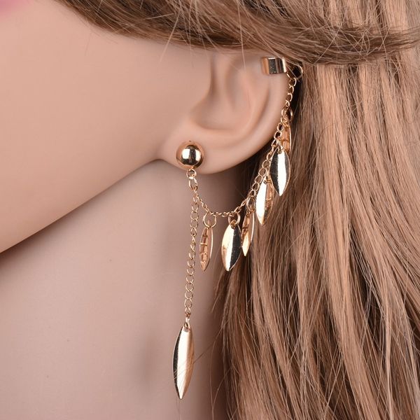 

two colors fashion steampunk tassel leaf earrings, Golden