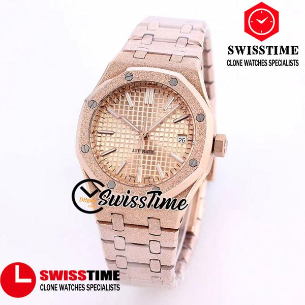 

sale new 37mm 15454 automatic womens watch gold texture dial rose gold frost gold frosted steel bracelet ladies watches swisstime a13a, Slivery;brown