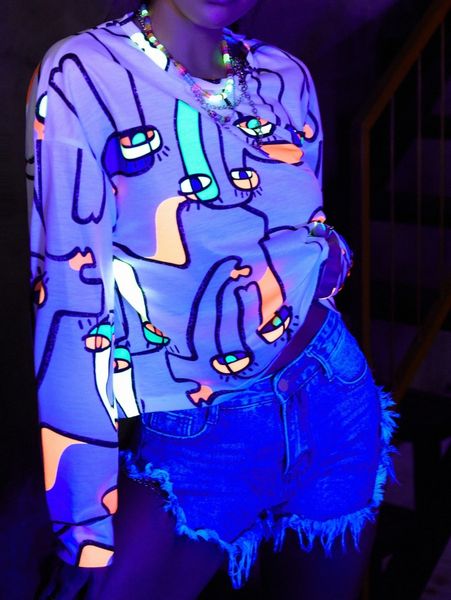

reflective abstract figure graphic drop shoulder sweatshirt q6ac#, White;black