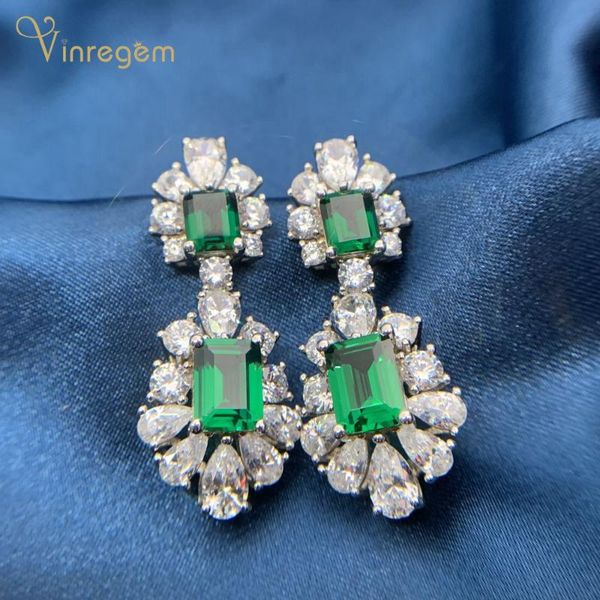 

vinregem 100% 925 sterling silver emerald cut emerald gemstone moissanite wedding engagement luxury earrings studs fine jewelry, Golden;silver