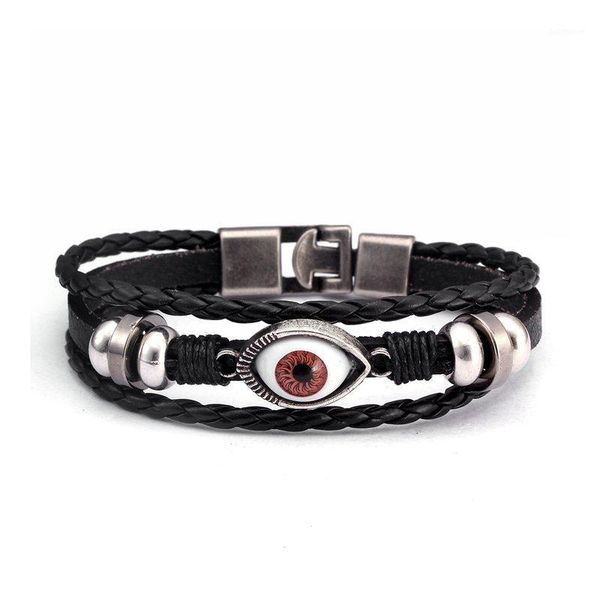 

vinatge diy multi-layer wrap leather men women bracelets trendy braided chain link charm evil eyes beads bracelets1, Golden;silver