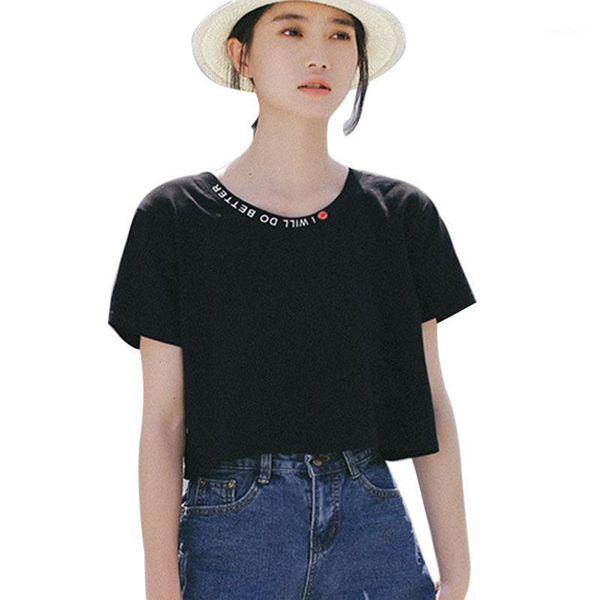 

women o-neck short sleeve t-shirts letter print casual crop t-shirts women's clothes1, White