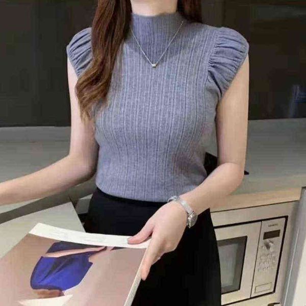 

everyday clothing women half turtleneck knitted thin tank female bodycon tanks sleeveless basic solid t shirts camisole, White