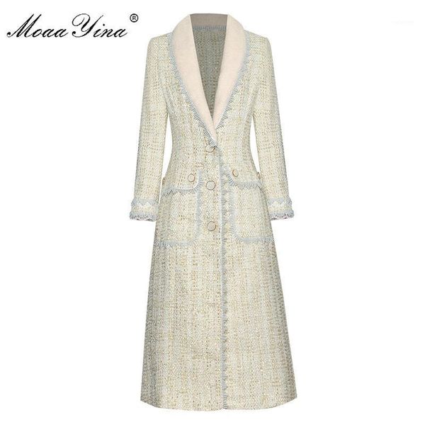 

moaayina fashion designer woolen cloth windbreaker overcoat autumn winter women long sleeve beaded long windbreaker overcoat1, Tan;black