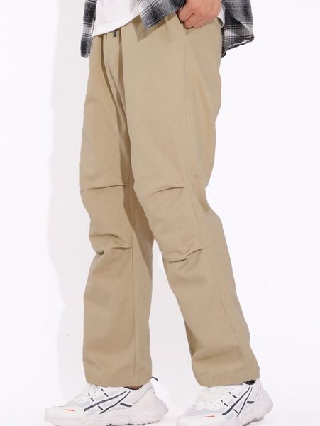 

men slant pockets drawstring waist pants t1bc#, Black