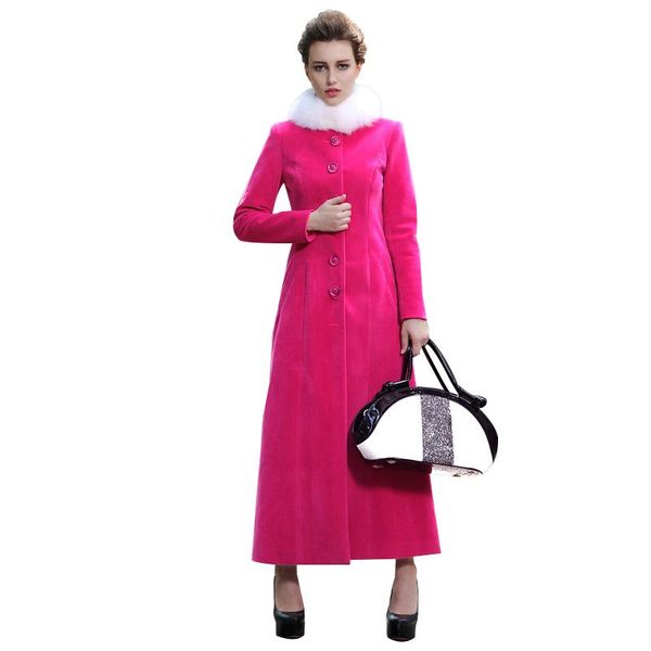 

women's wool & blends muslim long sleeve maxi coat slim design fashion trench coats solid outwear fit ovecoat, Black