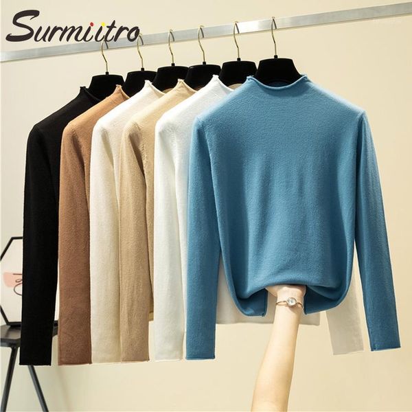

surmiitro high elastic half turtleneck korean sweaters women 2020 autumn winter long sleeve pullovers primer shirt jumper female1, White;black