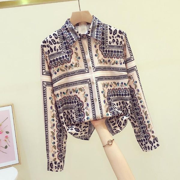 

spring autumn women's blouse korean style retro printed chiffon new loose casual long sleeve female gx483, White