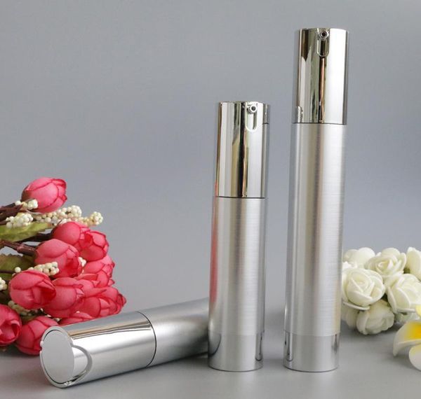 

20ml 30ml makeup lotion pump bottle refillable bright silver airless cosmetic essence packaging bbyevk sweet07