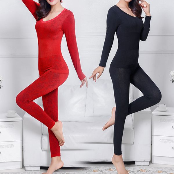 

new women thermal underwears +pants slim winter warm long johns fashion ladies seamless intimates print underwear sets