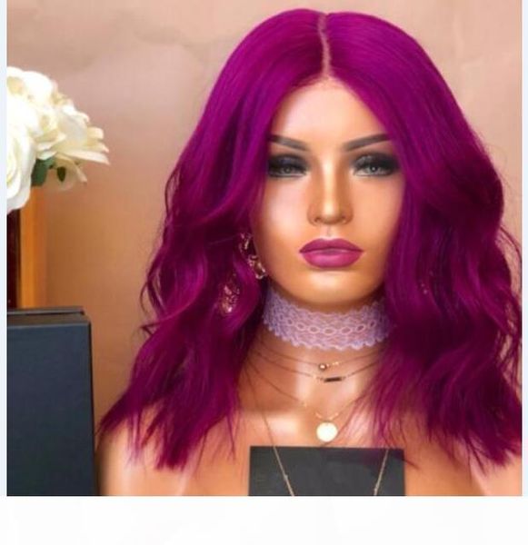 

celebrity wigs bob cut lace front wigs wavy #purple color 10a grade brazilian virgin human hair full lace wigs ing, Black;brown