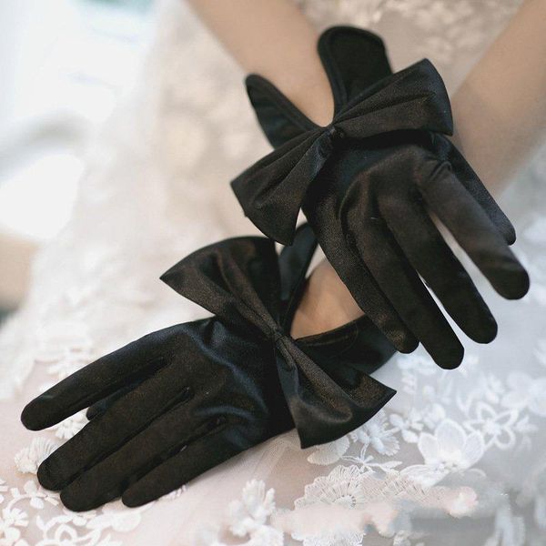 

elegant short wedding bridal hand gloves finger wrist stretchy satin simple wedding accessories mariage black formal party glove h sqcojx, White
