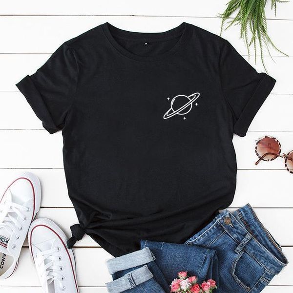 

women t shirts street fashion slim summer black t shirt women new planet print casual cotton women t-shirts, White