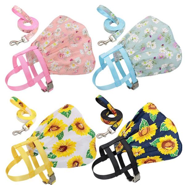 

small puppy dog cat clothes harness leash adjustable floral printed pet harness vest dress for small medium dogs cats c bbyiok