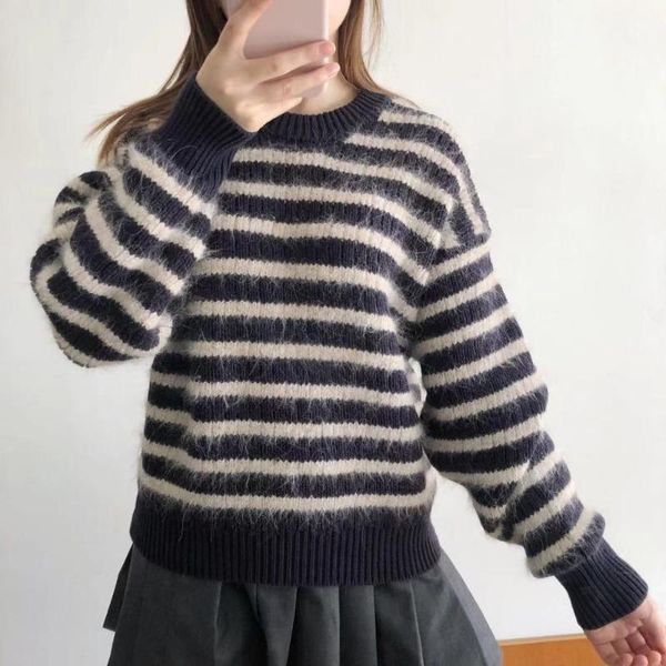 

women's sweaters women sweater 2021 autumn and winter round neck loose mohair sweater1, White;black