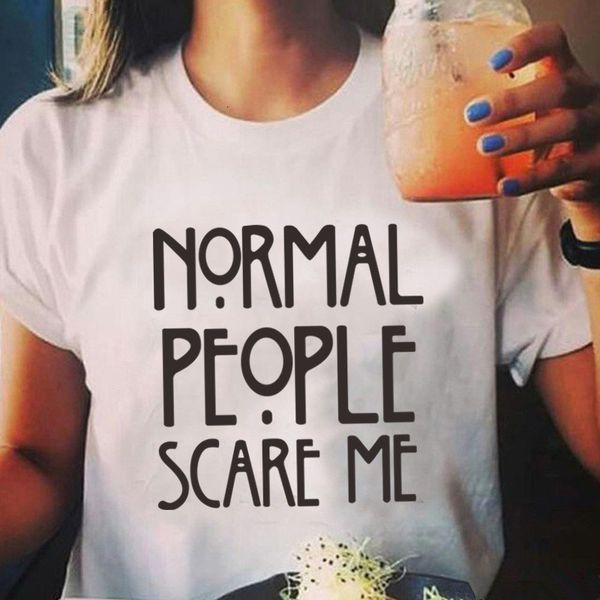 

fashion women's t shirt normal people scare me printed funny tshirt short sleeve summer tumblr clothes women, White