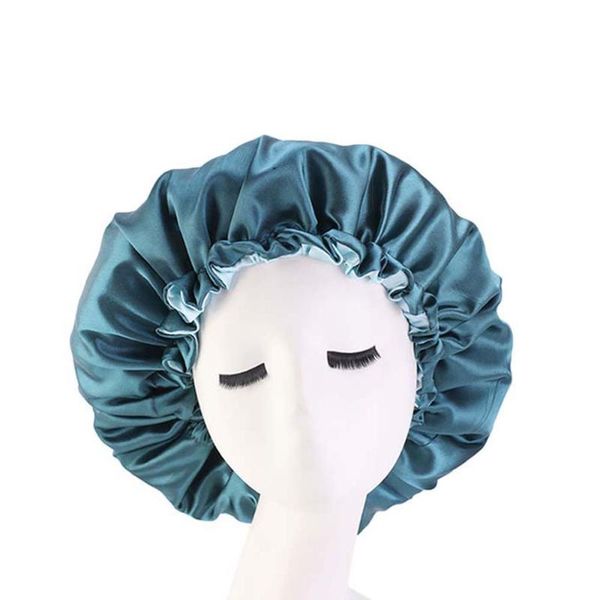 

new reversible satin bonnet double layer adjustable size sleep night cap head cover bonnet hat for for curly springy hair black, Blue;gray