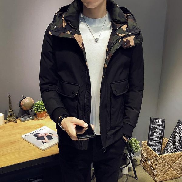 

hcxy brand camouflage winter jacket mens 2020 new thick hooded coat for men large size casual warm mens parker, Black