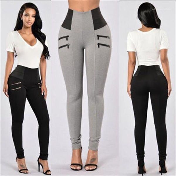 

female pure color casual sports leggings clothes women high waist zipper pants fashion elastic waist skinny yoga trousers designer new, Black;white