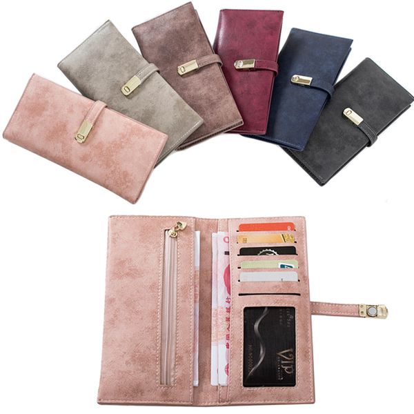 

pu leather long women wallet vintage girls change clasp purse money coin card holders wallets carteras women, Red;black