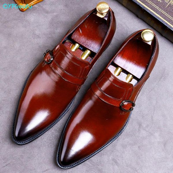 

qyfcioufu handmade office business wedding dress loafers breathable buckle strap luxury suit formal genuine leather men shoes, Black