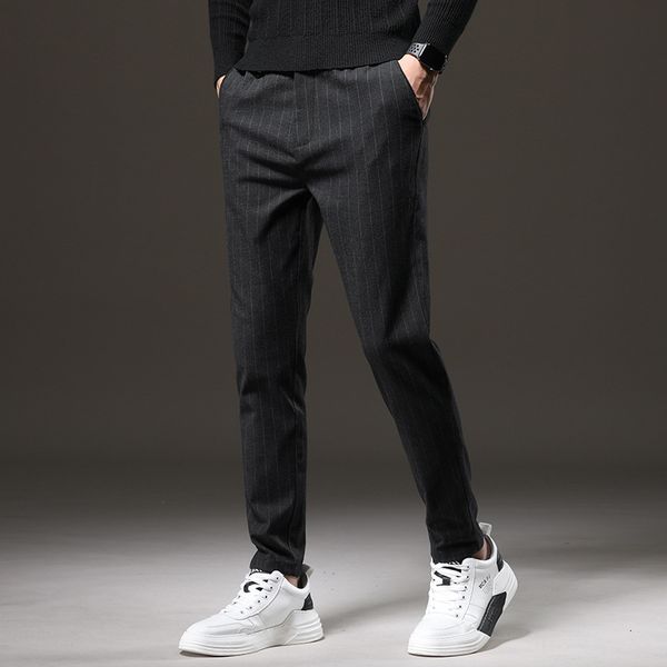 

autumn and winter 2020 casual business korean version ground wool slim fit small leg long men's suit pants, Black
