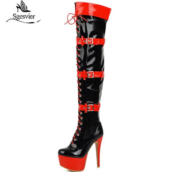 

sgesvier 2020 new thigh high boots women thin high heels platform boots mixed colors party prom night club shoes woman g758 y200723, Black