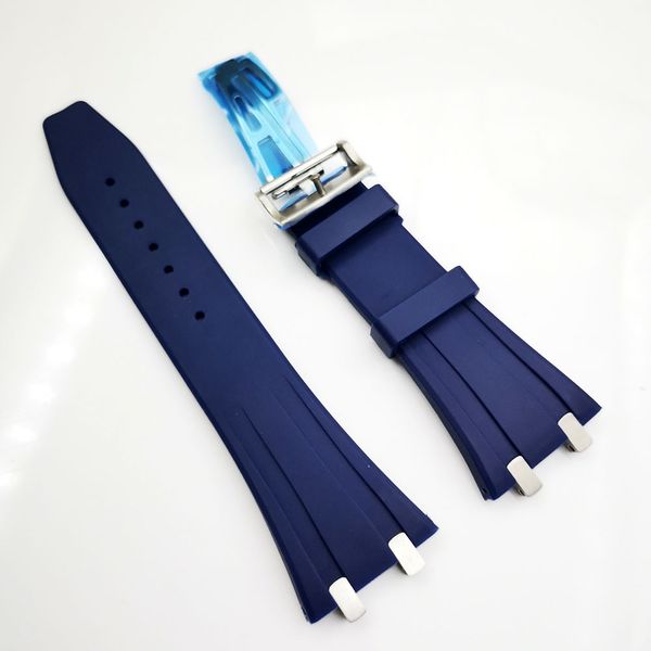 

27mm dark blue color rubber band 18mm folding clasp strap for ap 15400 39 41 models wristwatch, Black;brown