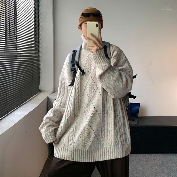 

winter thick turtleneck sweater men's warmth fashion retro casual knitted pullover men korean knitting sweaters mens clothes1, White;black