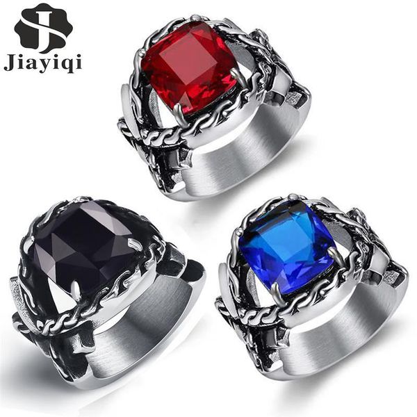 

cluster rings jiayiqi big zircon stone ring men vintage silver color titanium steel fashion charm male jewelry wedding, Golden;silver