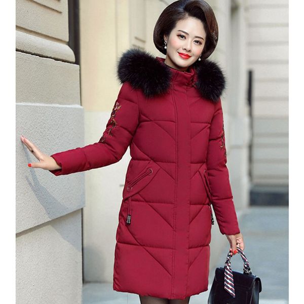 

2021 new winter coat women down jacket new thick warm cotton padded plus size middle-aged female mid long hooded outerwear kvf5, Black