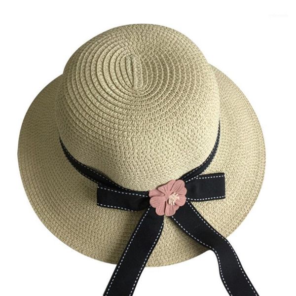 

fashion design wide brim flowers bowknot straw hat grils flower foldable brimmed sun hat summer hats for women1, Blue;gray