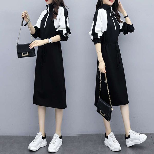 

large women's early autumn 2020 new style sweater dress, Black