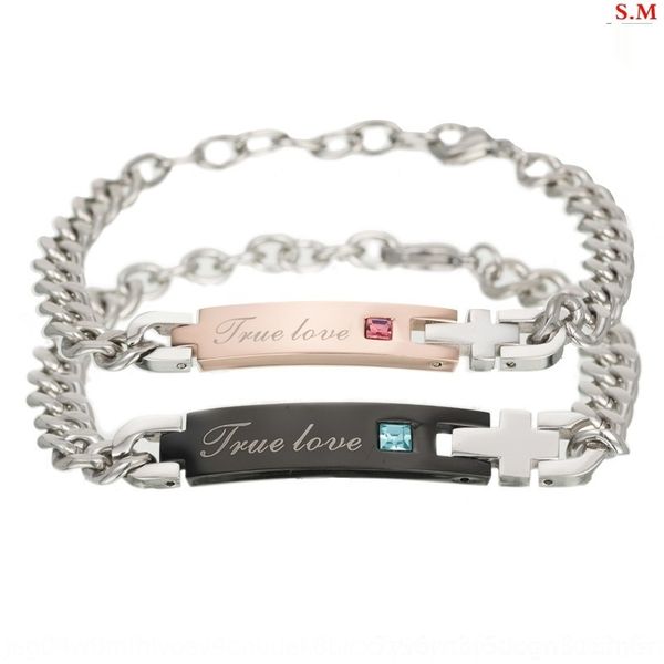 

6qctt ювелирные изделия любовь истинная любовь браслет рука украшения подарок любовника моды lovers ja6te циркон титана стальной браслет изы, Golden;silver