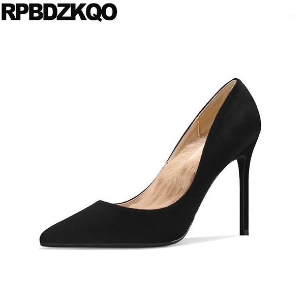 

medium heels size 33 pumps  42 women 3 inch extreme thin pointed toe suede footwear fur shoes plus black closed high1