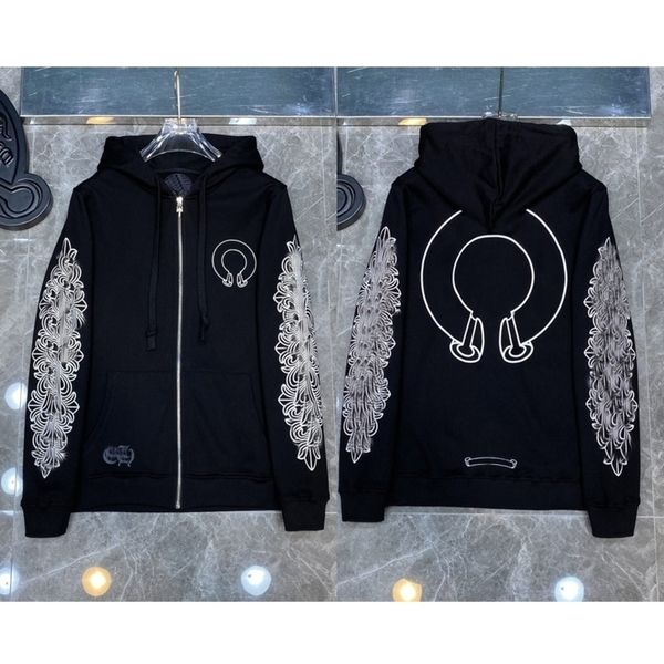 

brand ch quality hoodie classic fashion zipper autumn winter luxury sweatshirts designer men sweater horseshoe phantom cross print hooded wo, Black