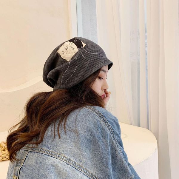 

beanie/skull caps embroidered clothwomen autumn and winter personality warm knitted headscarf cap, Blue;gray