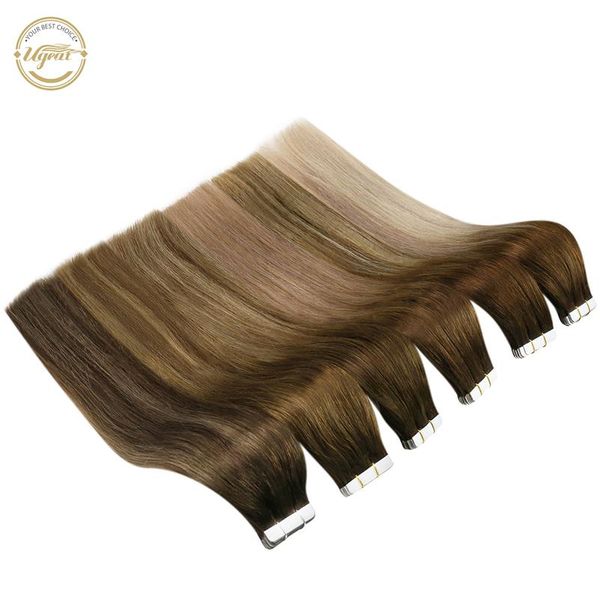 

ugeat 12-24'' tape in hair extensions 100% human hair 20pcs machine remy seamless invisible skin weft 2.5g wmtown