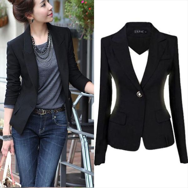 

fashion new women blazer jacket suit casual black coat single button slim outerwear woman blaser feminino female s 3xl, White;black