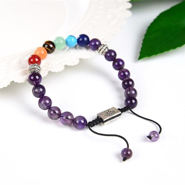 

beaded bracelet natural stone ametysts tiger eyes agates aventurine seven chakra yoga energy bracelets jewelry 18cm b401, Golden;silver