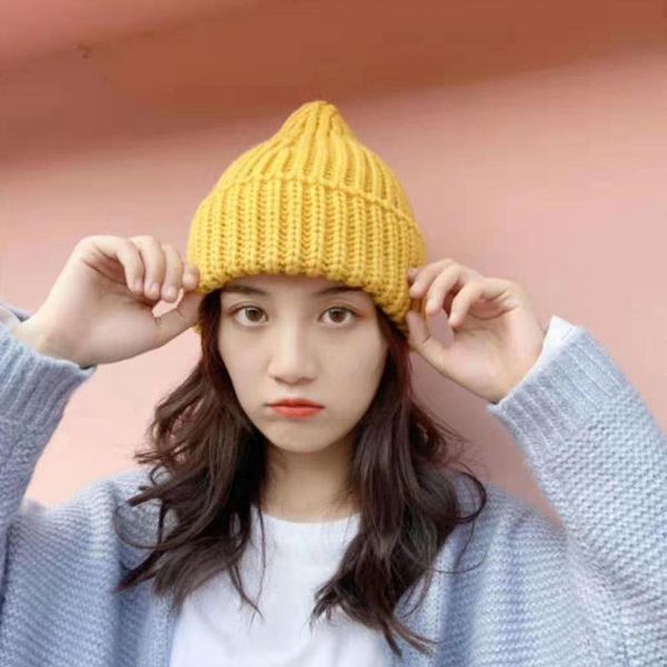 

осень и зима мода все-матч сладкий и красивый чистый цвет теплый шерстяной вязаный шлем, Blue;gray