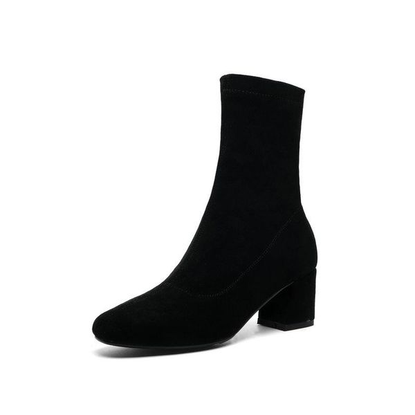 

2020 new flock warm fur autumn winter fashion women shoes side zipper round toe thick high heel concise ankle boots size 34-43, Black