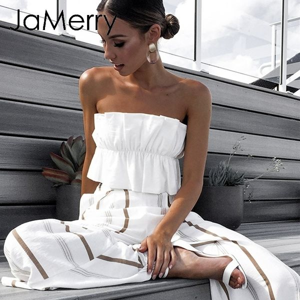 

jamerry strapless ruffle crop tanks cami summer holiday beach lace up solid women short tank party fashion camis y200422, White