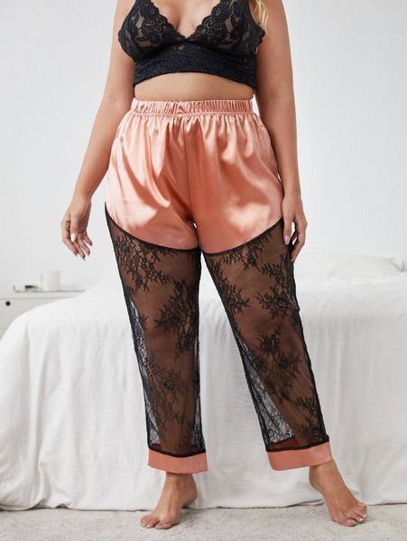 

plus 1pc lace sleep pants e7cr#, Black;white